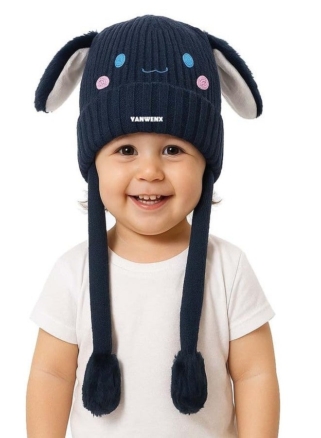 Yanwenx Bunny Cap with Moving Ears for Kids (1-10 Yrs) | Plush Wool Winter Hat | Cute Girls Headwear & Funny Cap_Blue - Image 2